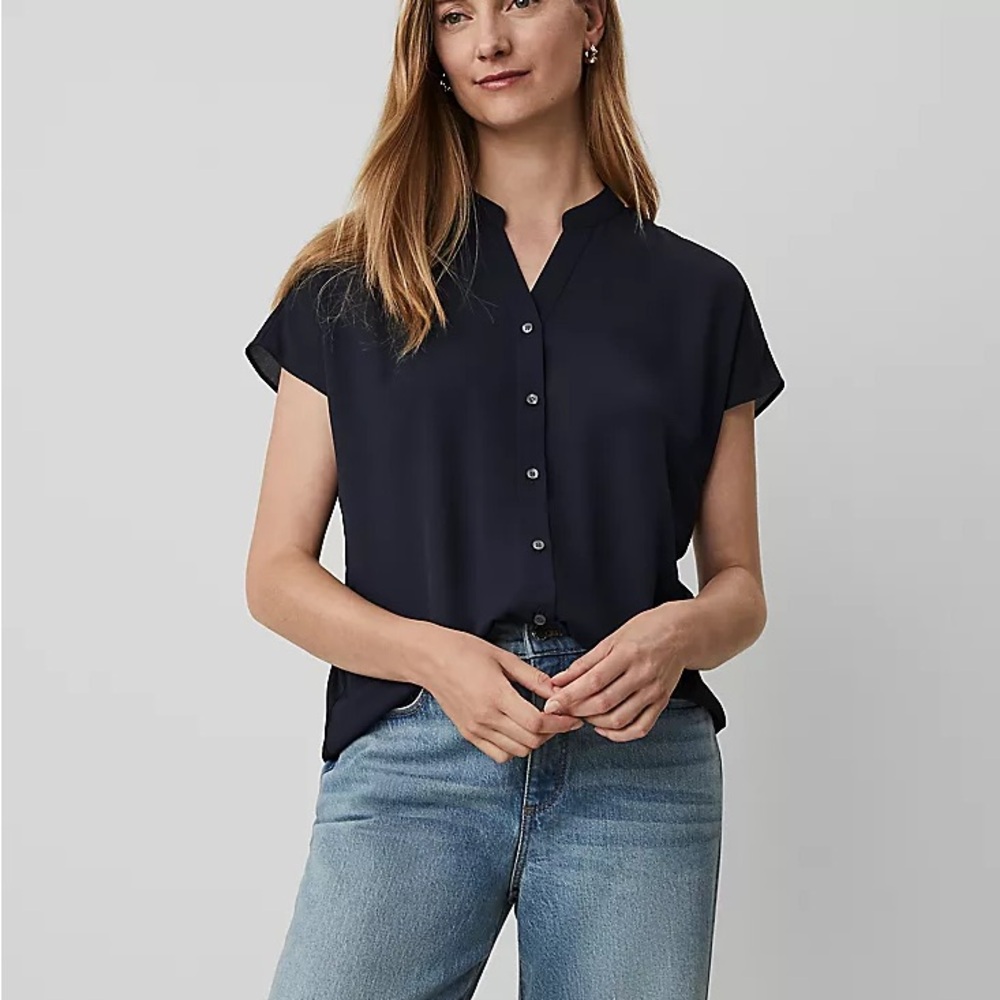 Ann Taylor Loft Satin Button Up Blouse
